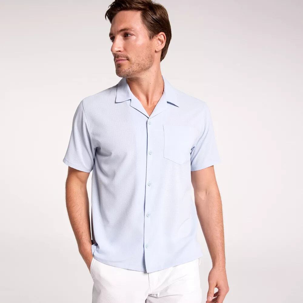 NWT VRST Faded Blue Performance Resort Short Sleeve Button Down Shirt Men's XXL